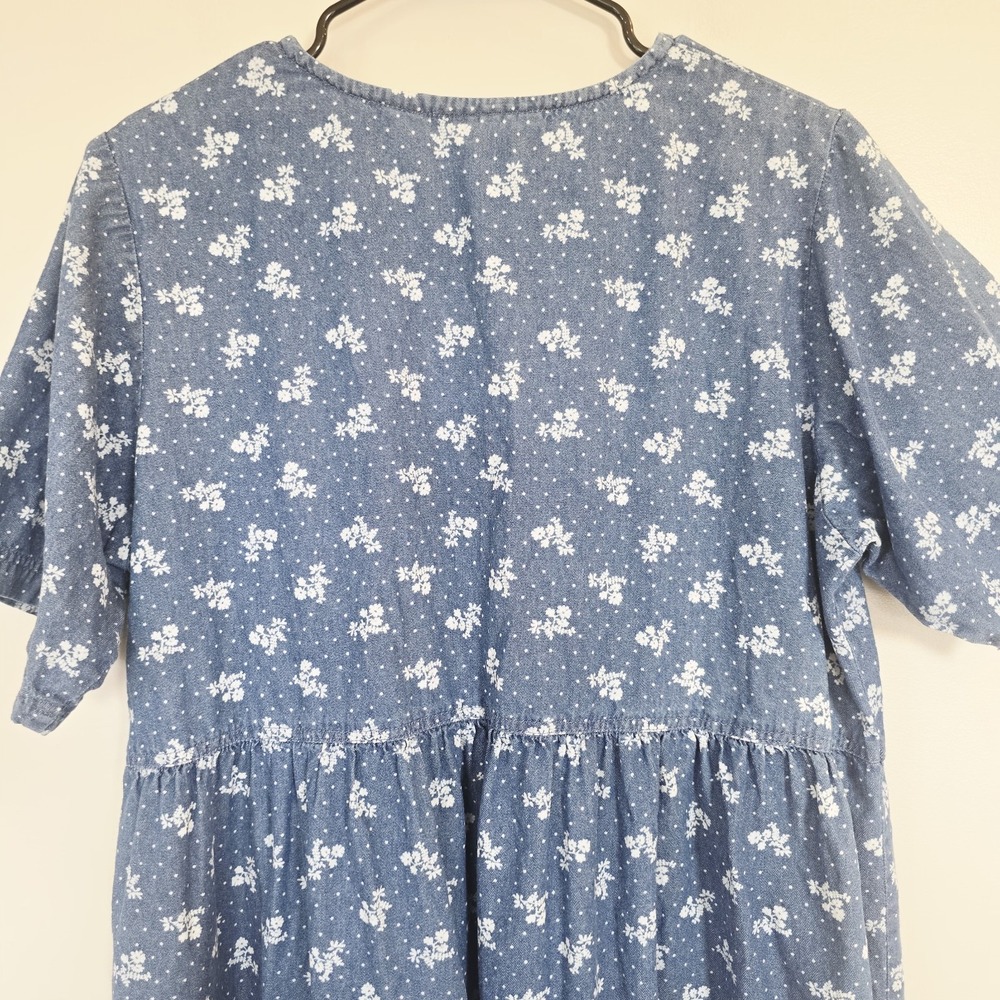 Vtg MAINSTREET BLUES Florals Denim Blue Jean Button Dress Pockets Women 16W.E39 - Picture 5 of 11